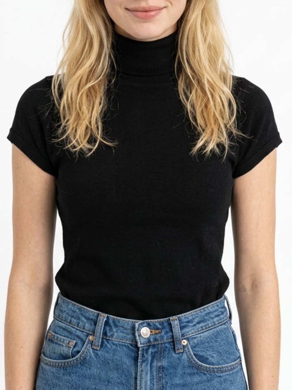 Zara Black Short-Sleeve Turtleneck Top